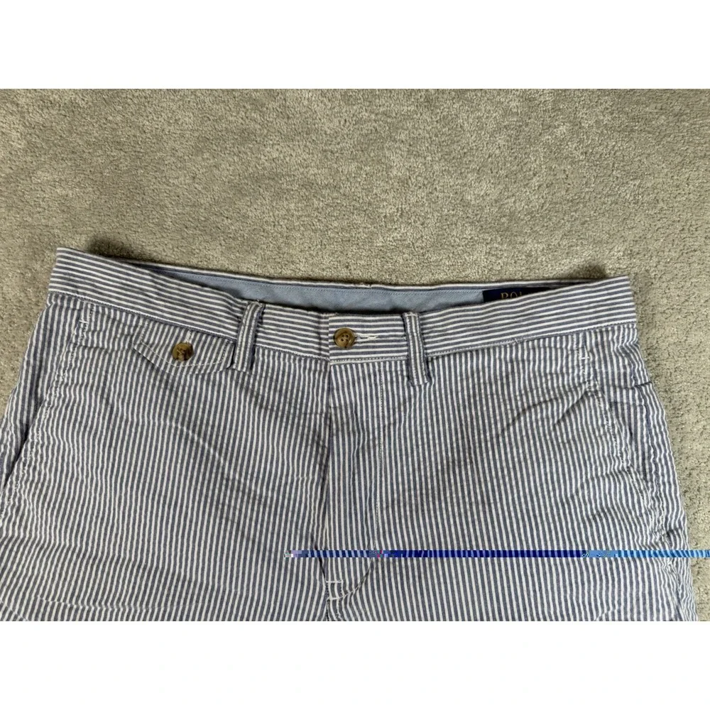 Polo Ralph Lauren Chino Shorts Mens 35 Blue Seersucker Blend Stretch Classic Fit